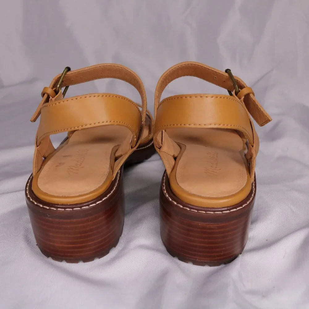 Madewell Tan Leather Lug Sole Block Heel Sandals Size 8 NWOB - Picture 9 of 10